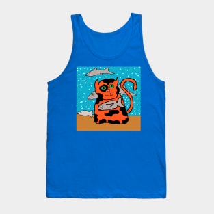Cat in sea with fish Tank Top